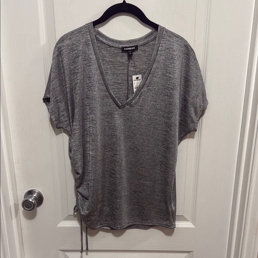 Express Gray Ruched Short Sleeve T-Shirt